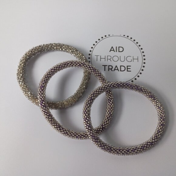 Fair Trade Aid Through Trade - 3  Roll On Bracelets -  Glass Beads - Picture 1 of 1